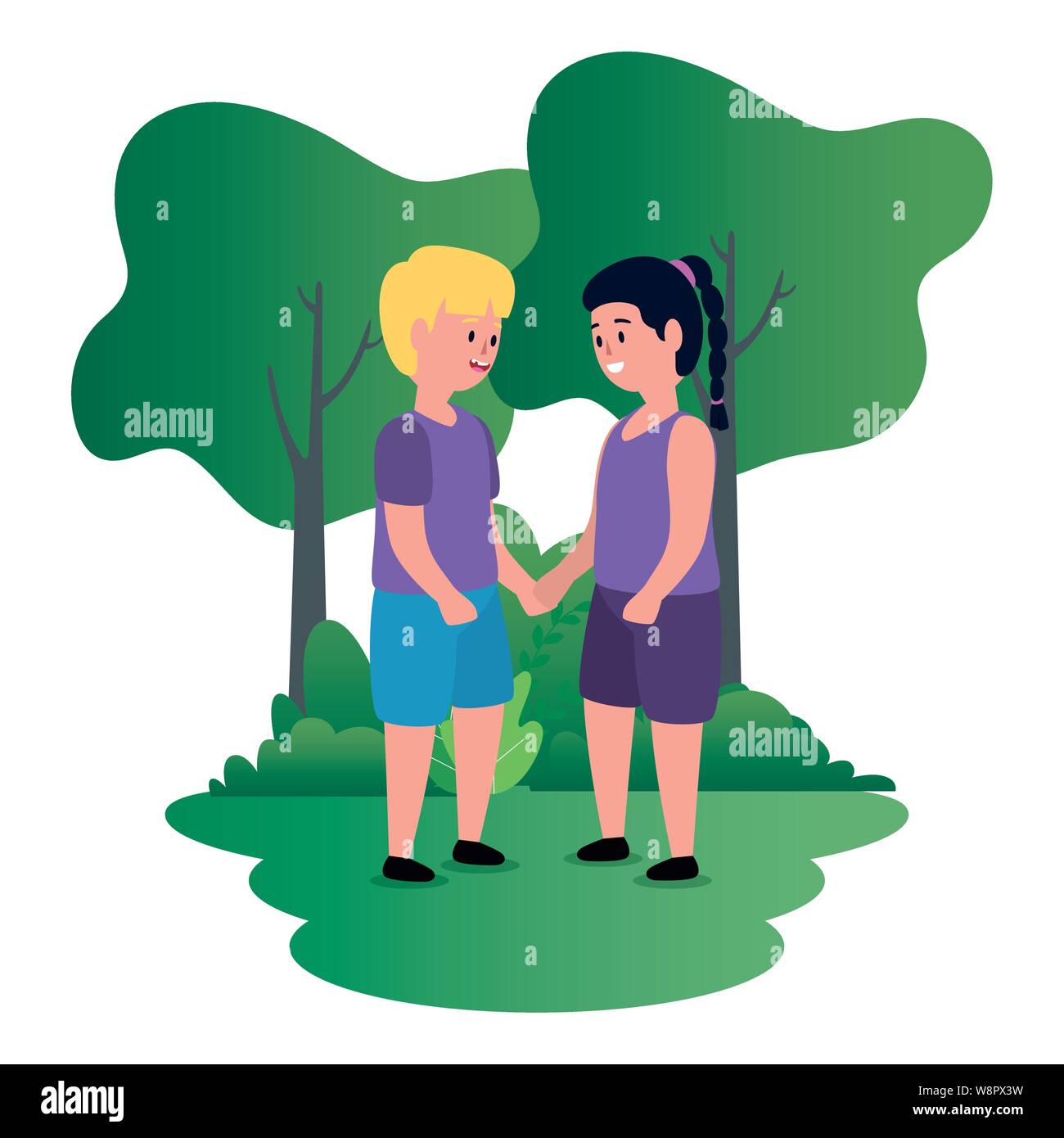 little kids couple on the park scene Stock Vector Image & Art - Alamy