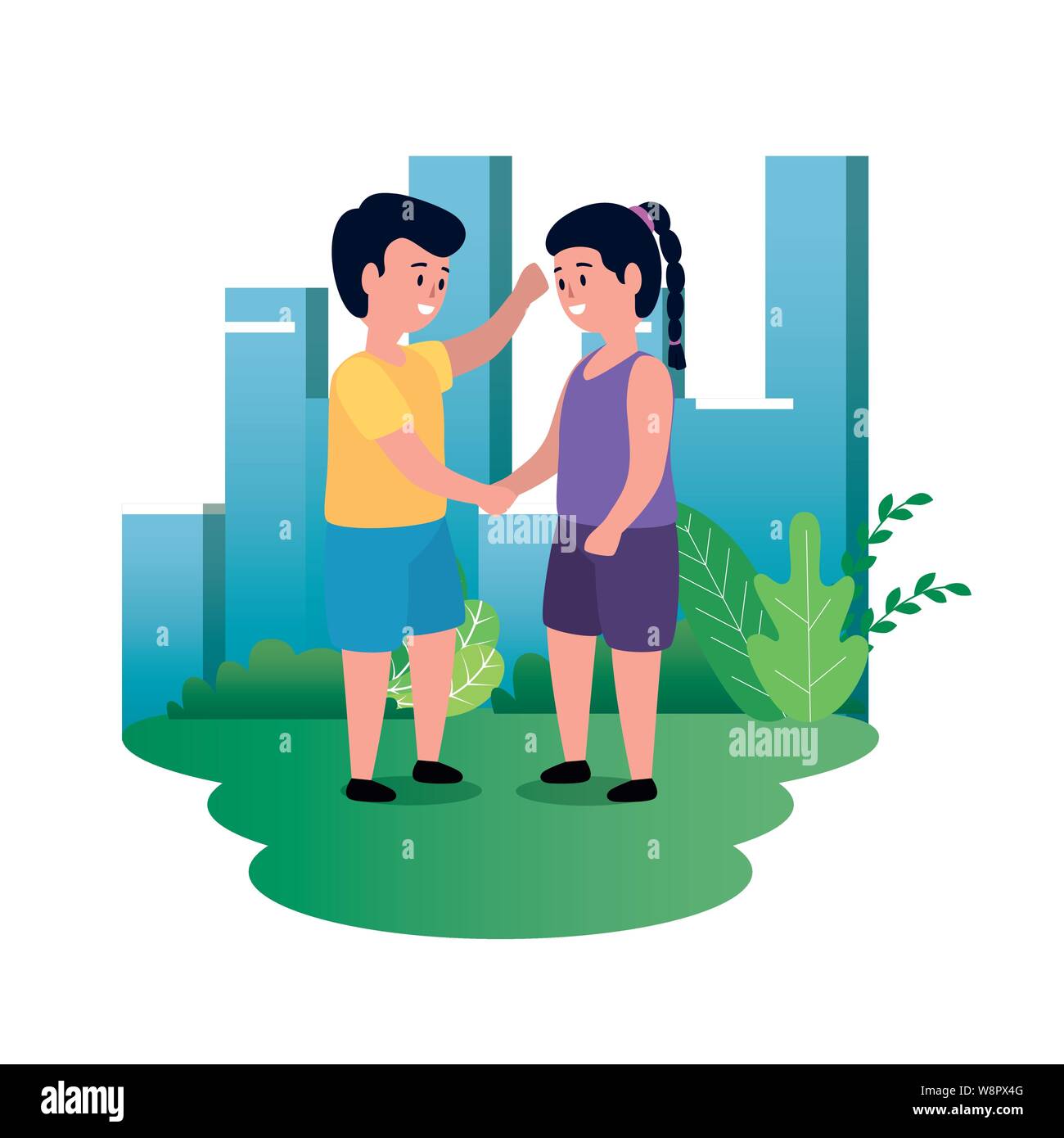 little kids couple on the park scene Stock Vector Image & Art - Alamy