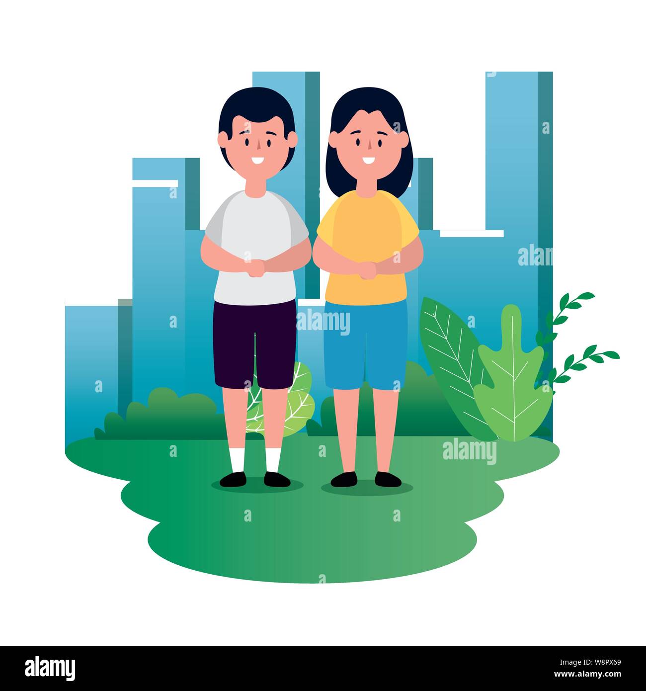 little kids couple on the park scene Stock Vector Image & Art - Alamy