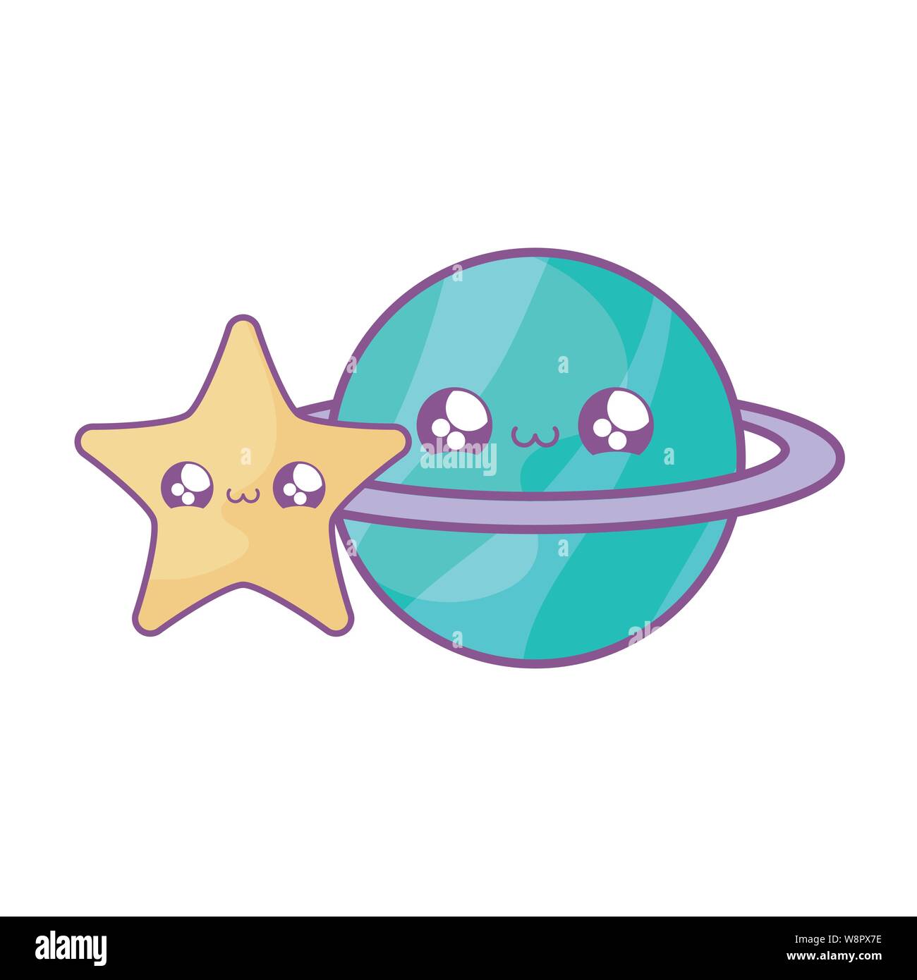 Cute Planet Saturn With Star Kawaii Style Vector Illustration Design Stock Vector Image Art