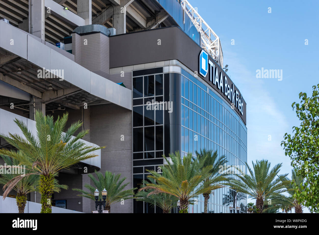 TIAA Bank Field in Jacksonville, Florida is the home of the NFL's Jacksonville Jaguars, and is host to the NCAA Gator Bowl and Florida-Georgia Game. Stock Photo