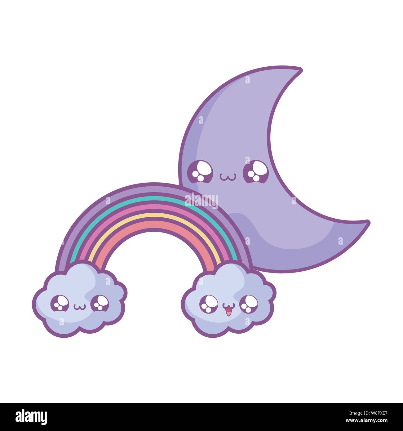 cute moon with rainbow kawaii style vector illustration design Stock ...
