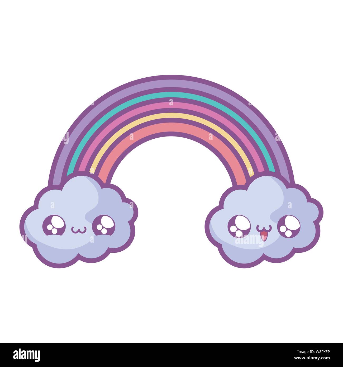 cute rainbow with clouds kawaii style vector illustration design Stock ...
