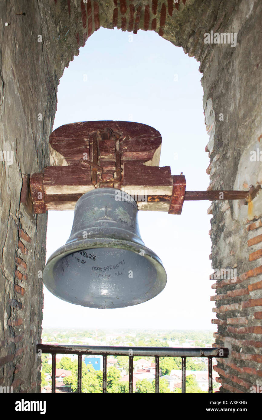 JULY 14, 2019-Vigan Philippines : Ancient bell at the top of the Bantay belltower in the Province of Ilocos Philippines. One of the oldest belltowers Stock Photo