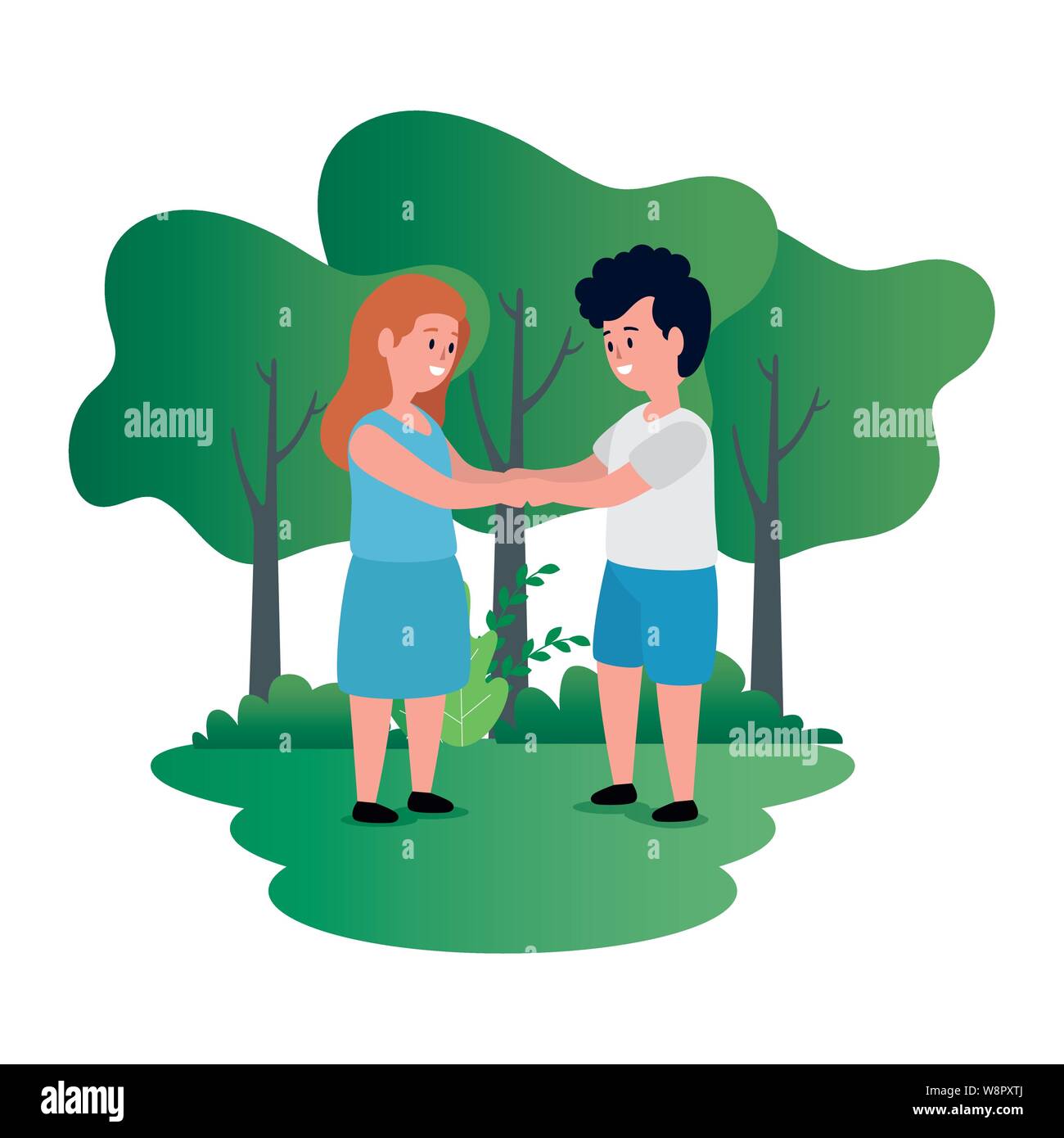 little kids couple on the park scene Stock Vector Image & Art - Alamy