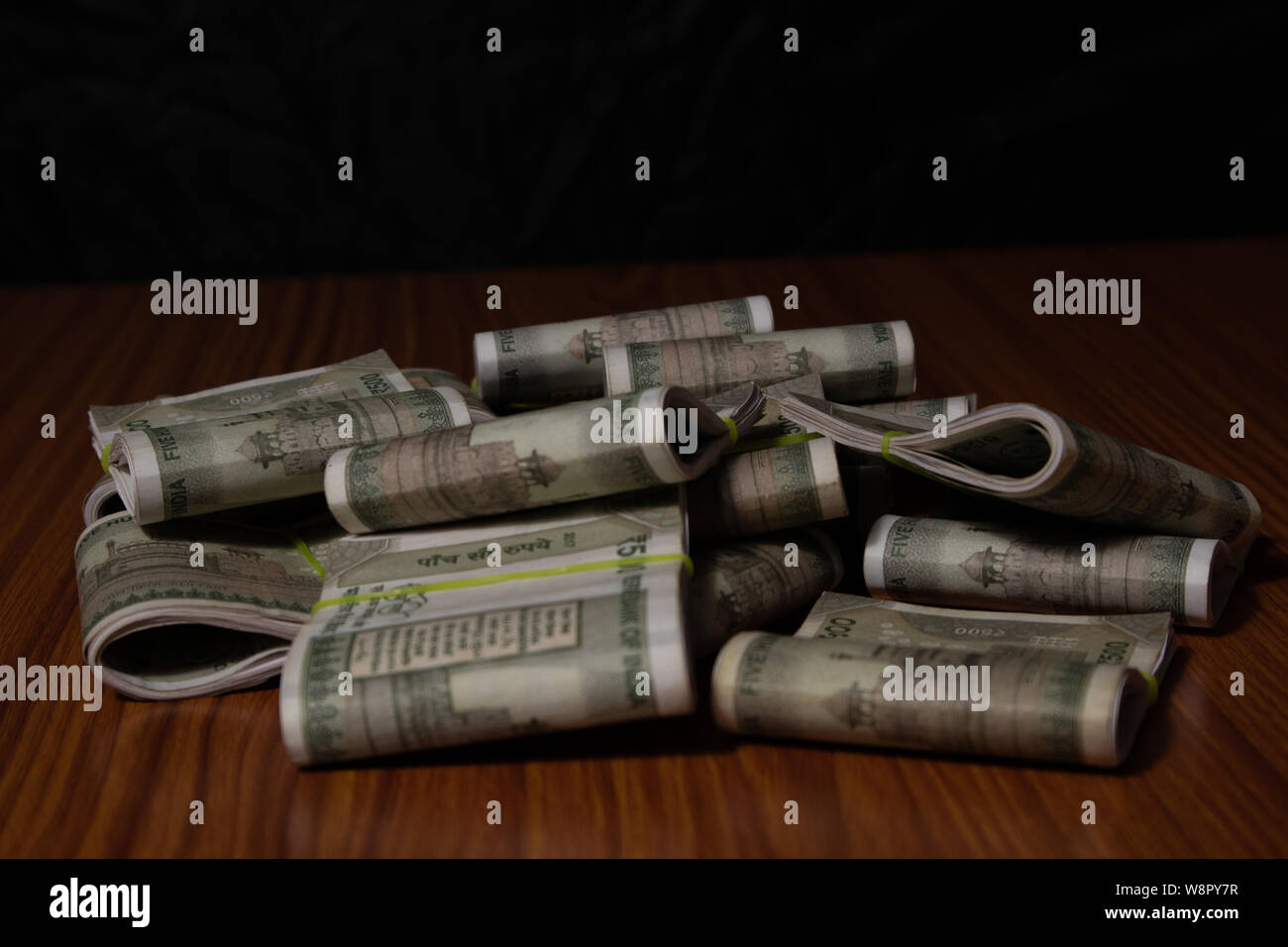 Concept Of Black Money Showing Pile Of Indian Currency On