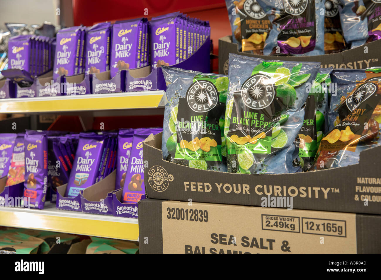 Red Rock Deli lime and black pepper flavour crisps and Cadburys dairy