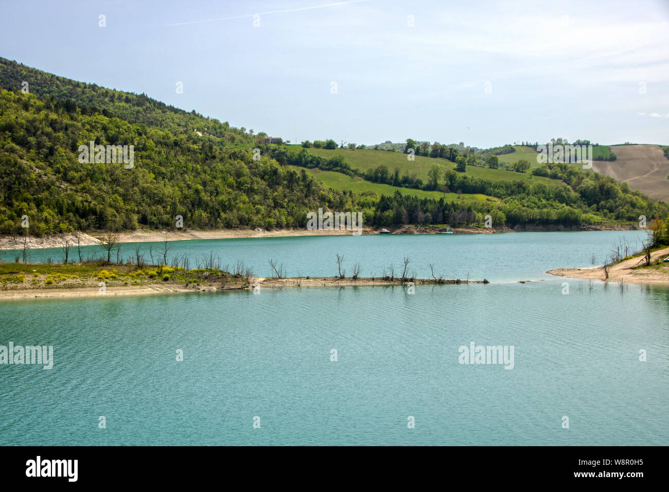 Castreccioni lake, also known as Lake of Cingoli,  created in the ’80 when a dam was placed across the Musone River.  It's The biggest artificial lago Stock Photo