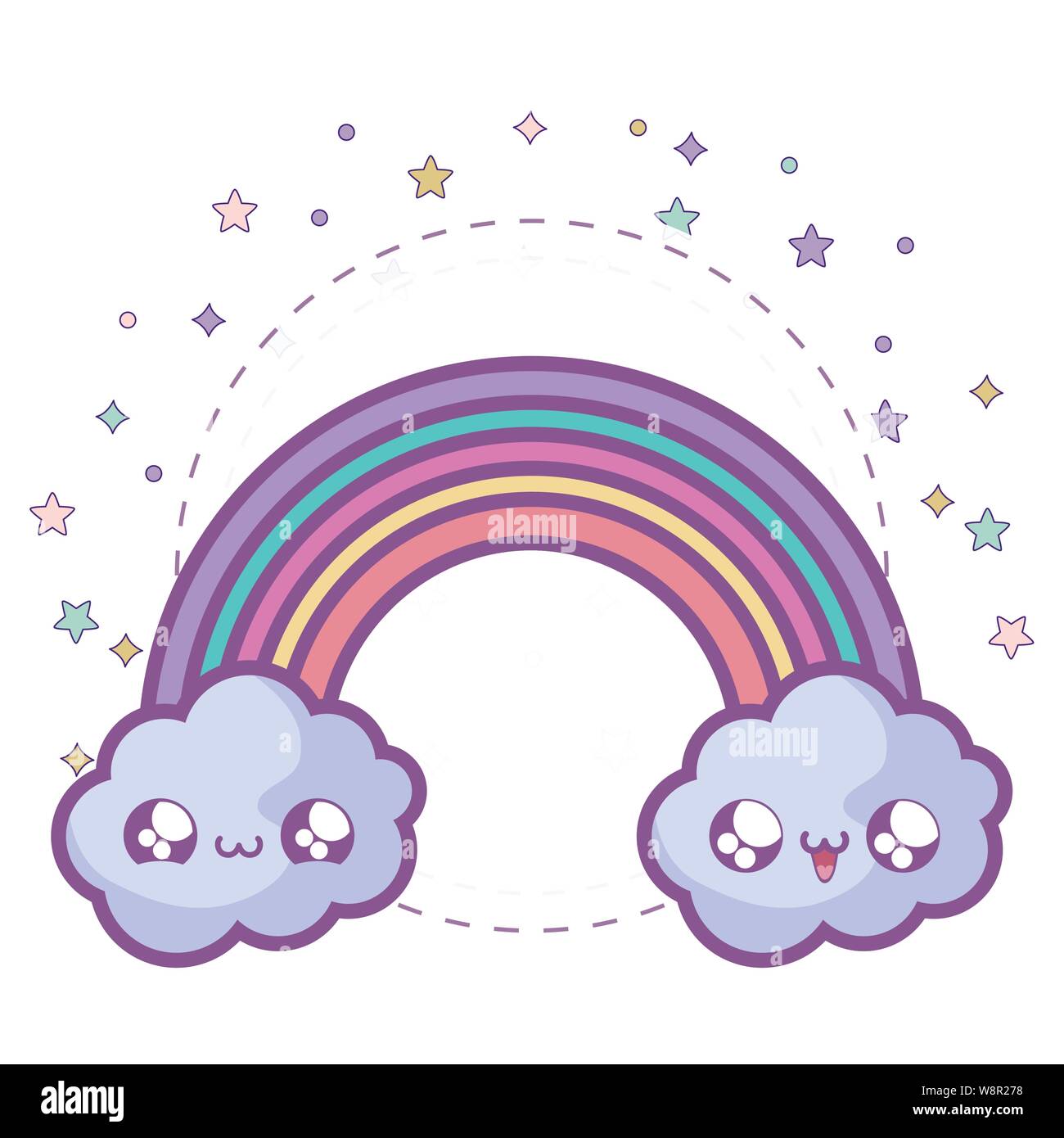 cute rainbow with clouds kawaii style vector illustration design Stock ...