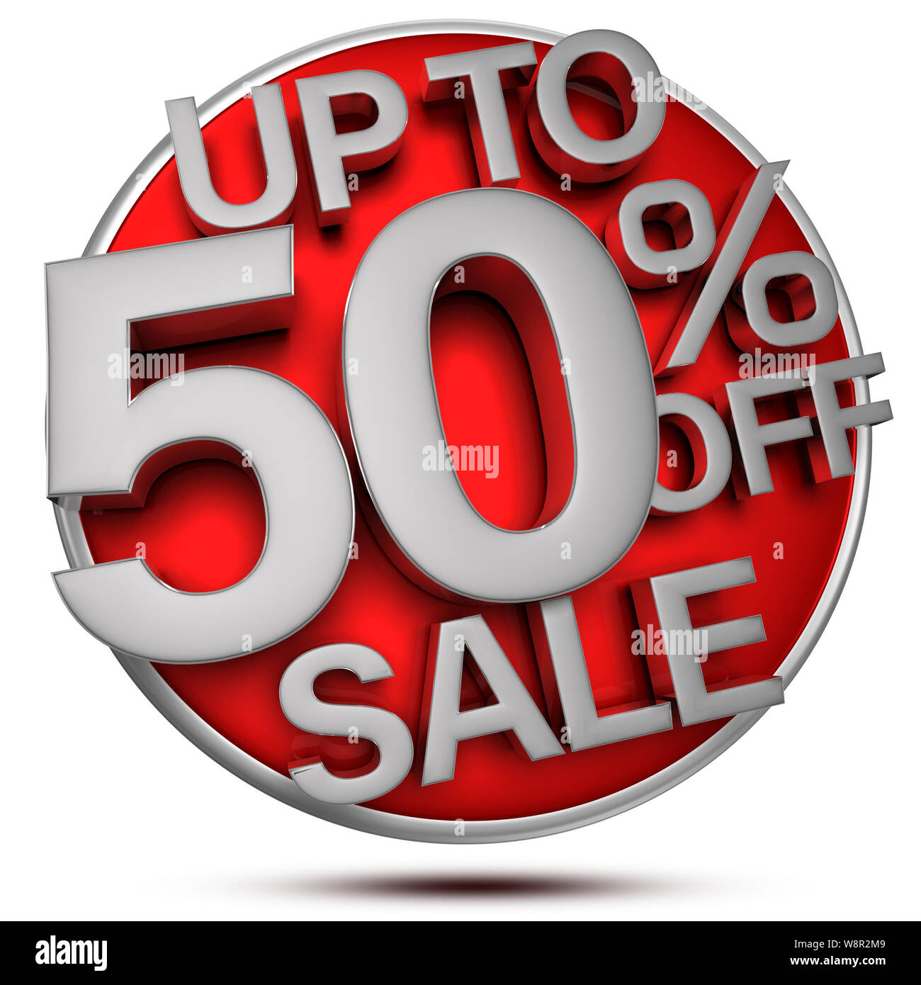 Up to 50 percent off sale  3d rendering on white background.(with Clipping Path). Stock Photo