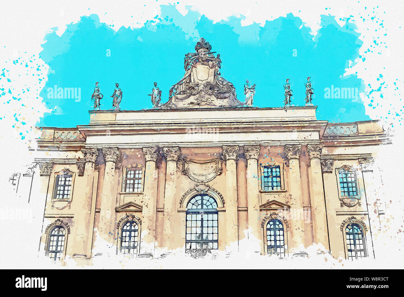 A watercolor sketch or illustration of the Humboldt University. Berlin ...