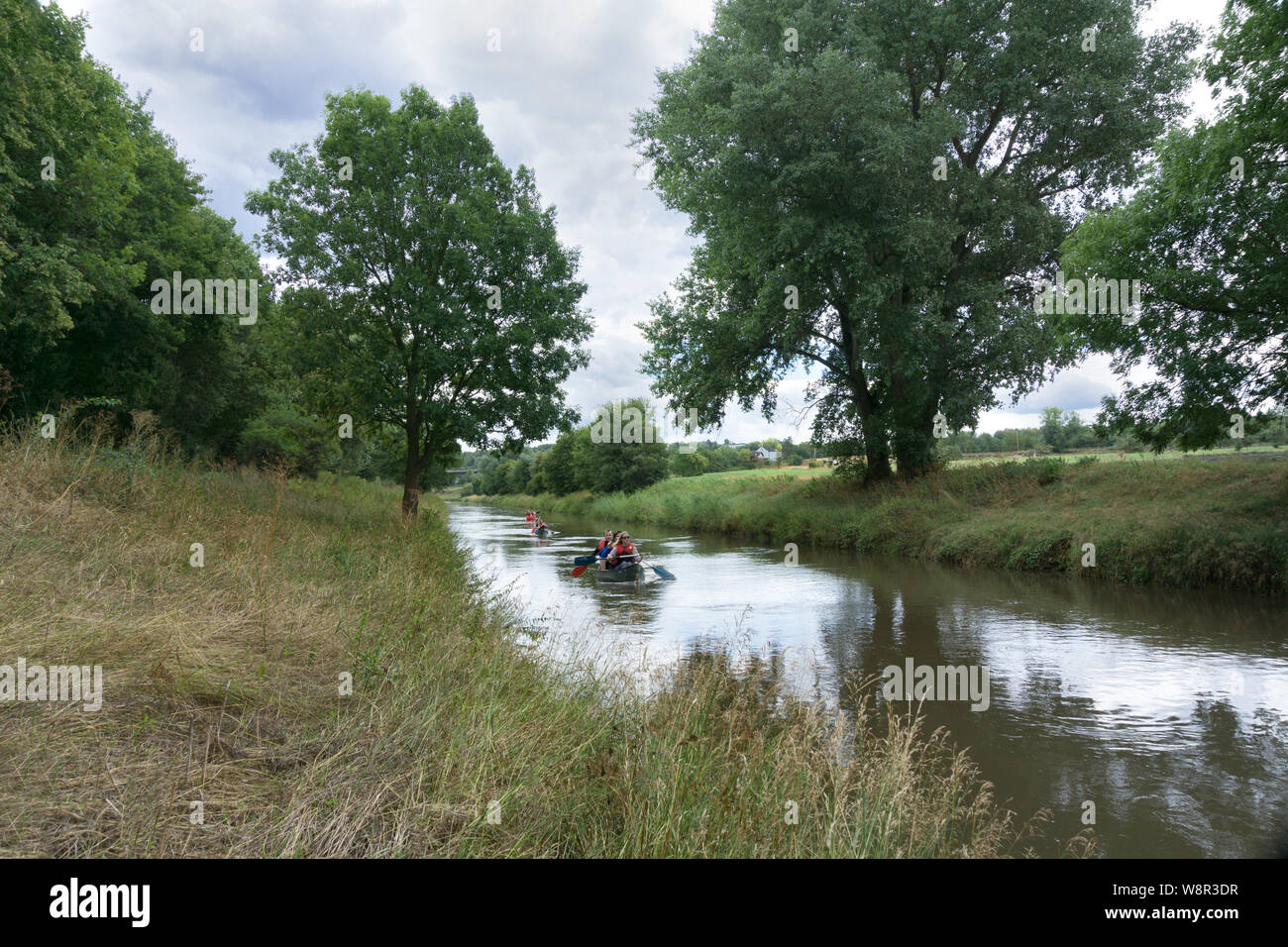 Along the Nidda near Bad Vilbel, Europe, Germany, Rhein-Main, Canoeing on the Nidda Stock Photo