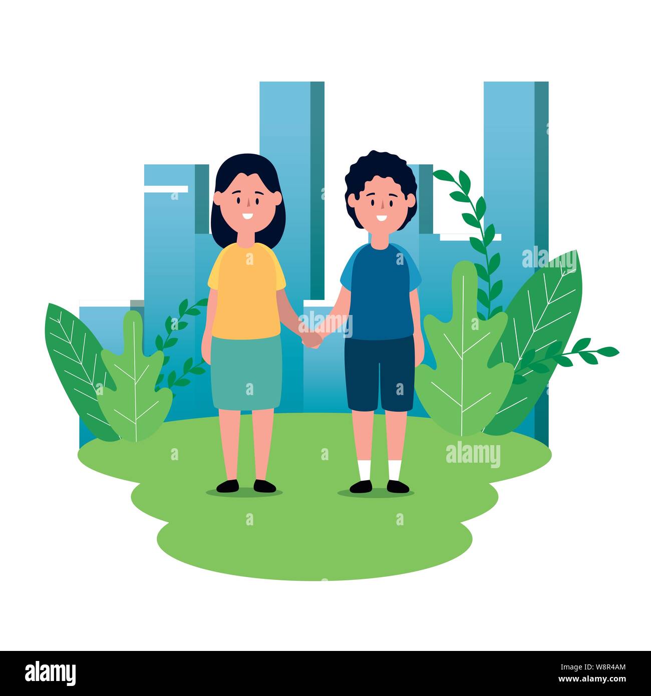 little kids couple on the park scene Stock Vector Image & Art - Alamy
