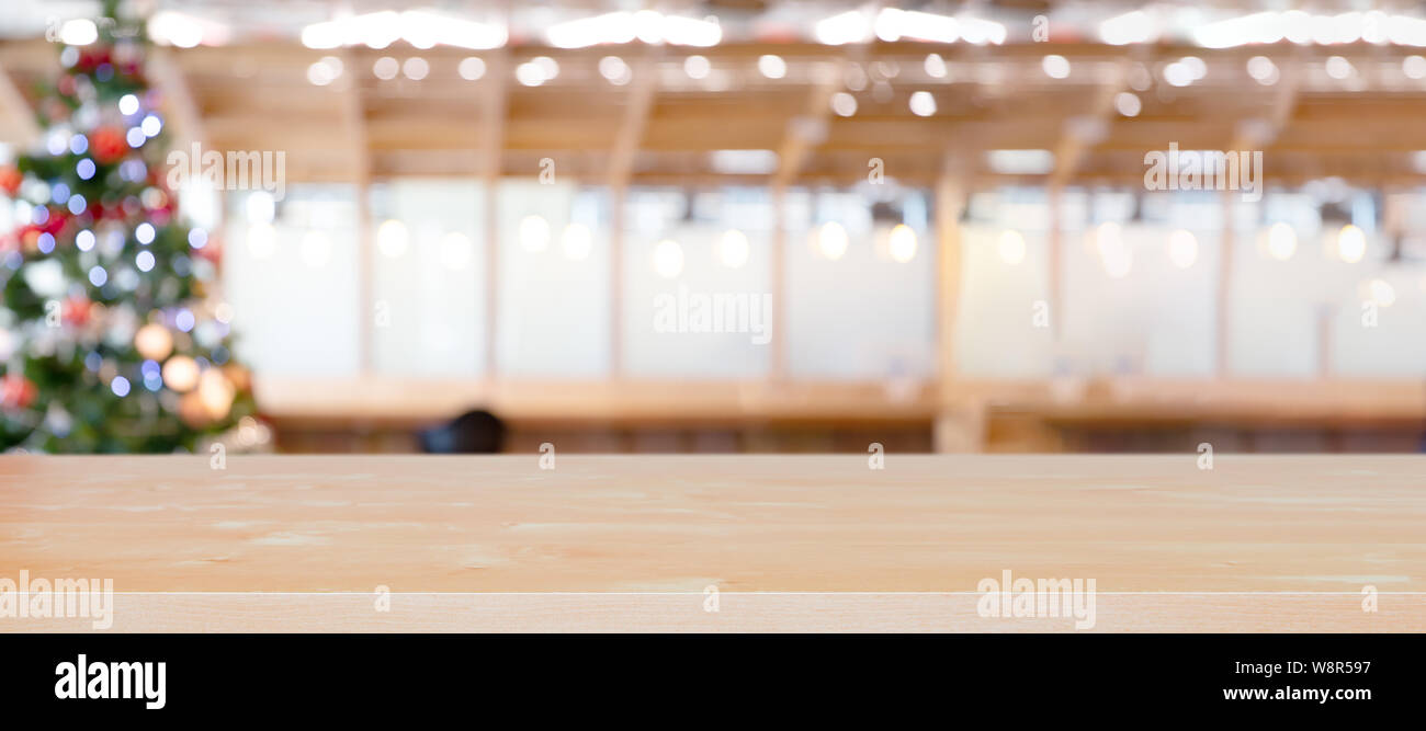 Christmas Holiday Background With Empty Wooden Table Top Over