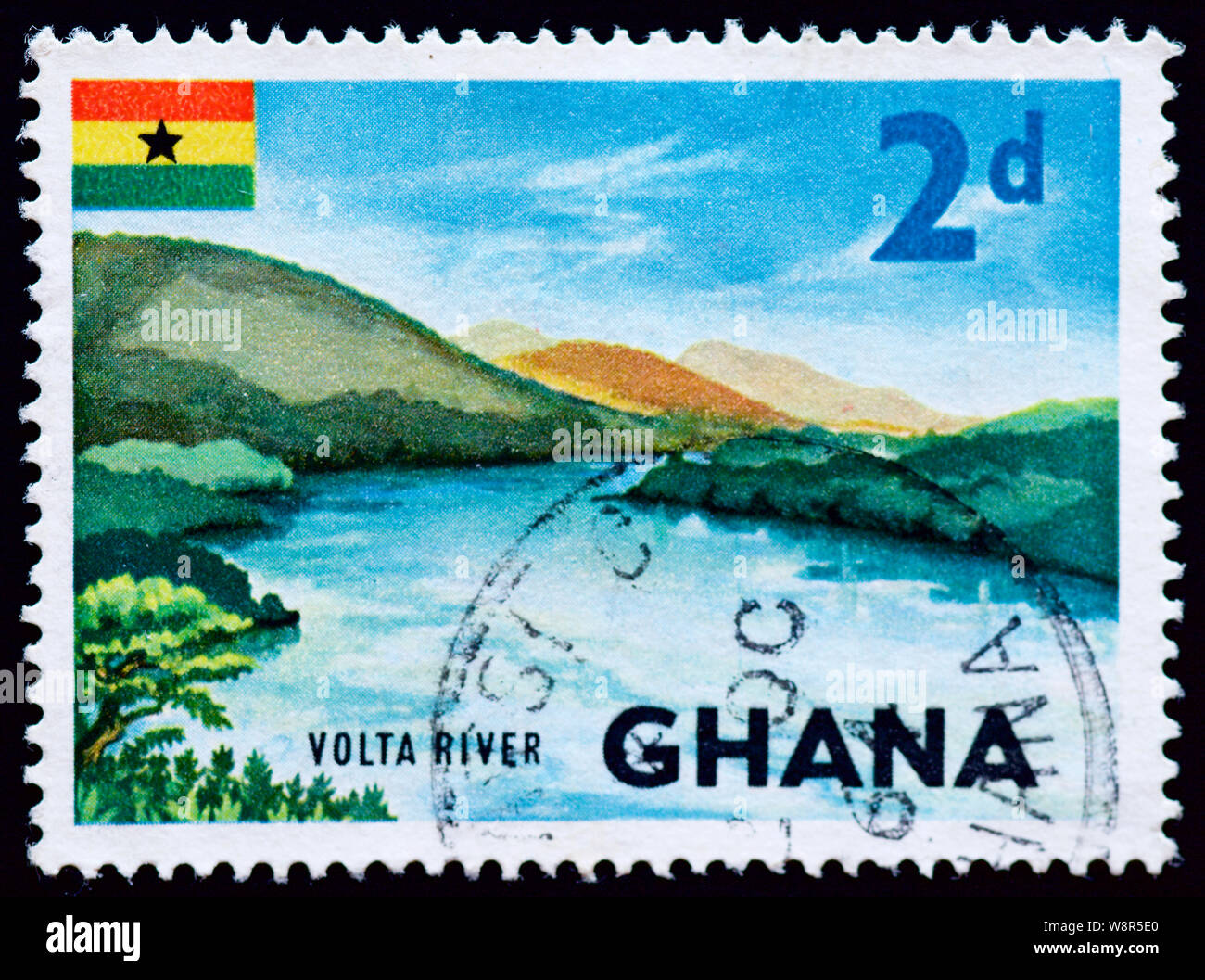 Ghana Postage Stamp - Volta River Stock Photo