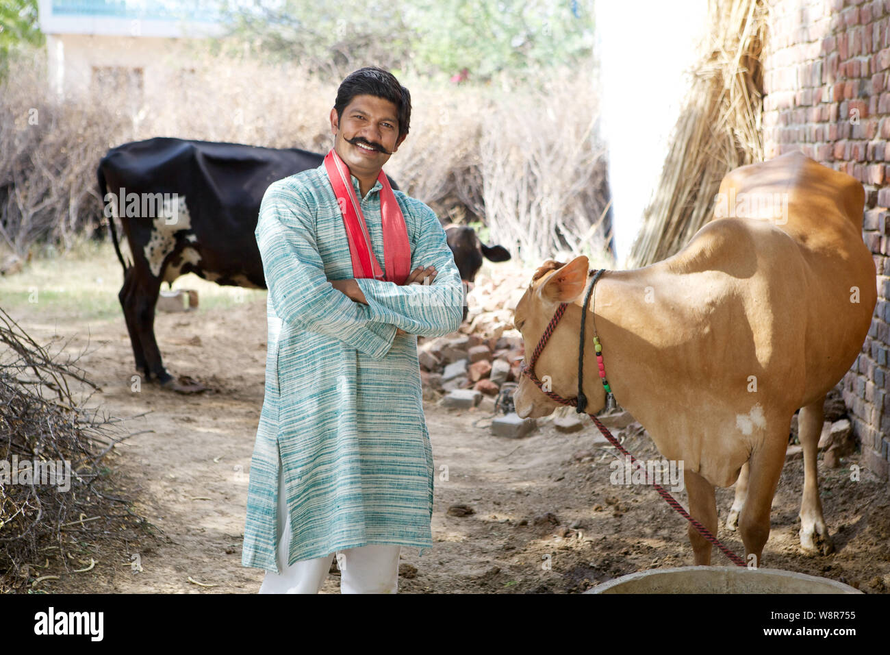 Farmer standing with his cattle Stock Photo - Alamy