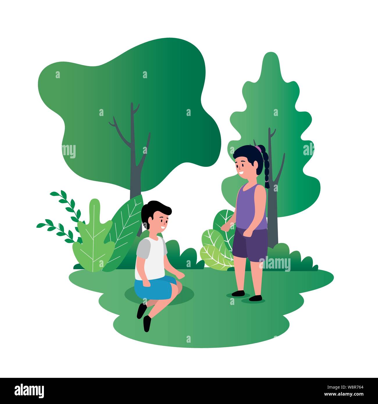 little kids couple on the park scene Stock Vector Image & Art - Alamy