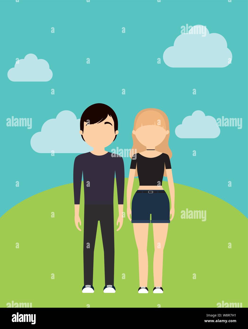 young couple in landscape avatar character vector illustration design ...