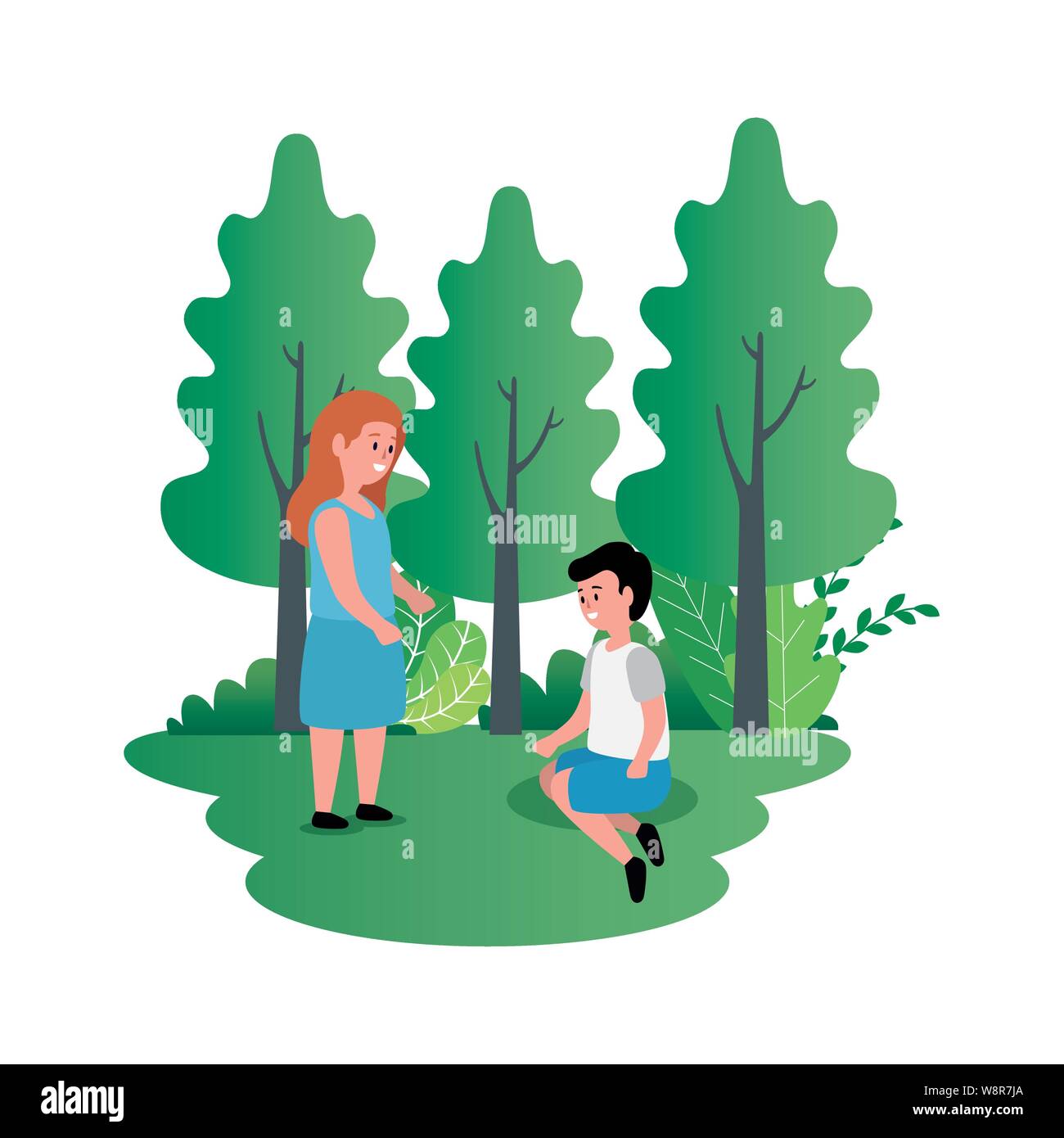 little kids couple on the park scene Stock Vector Image & Art - Alamy