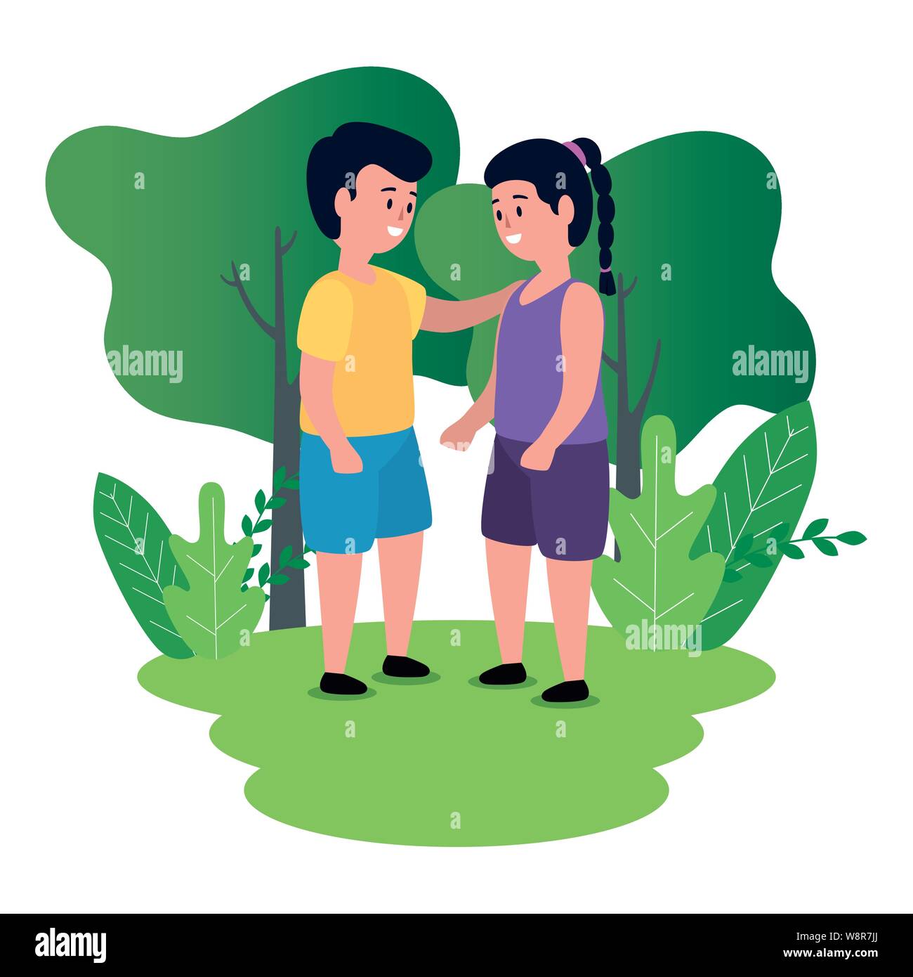little kids couple on the park scene Stock Vector Image & Art - Alamy