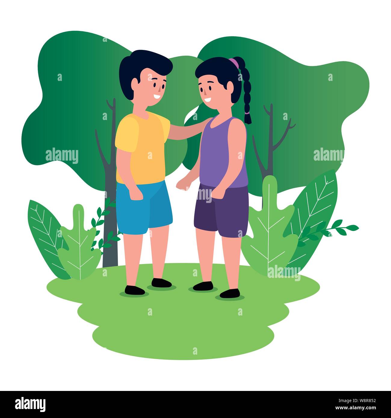 little kids couple on the park scene Stock Vector Image & Art - Alamy