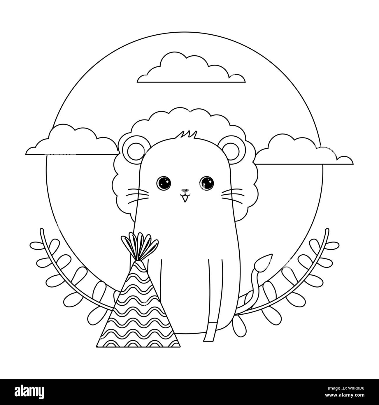 cute lion animal with hat party vector illustration design Stock Vector ...