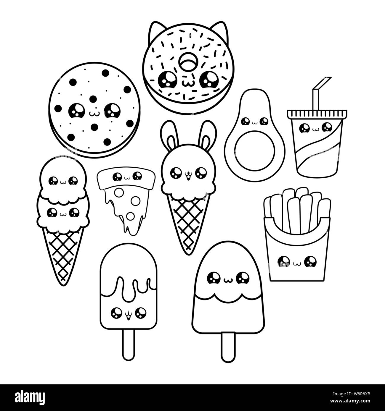 set of delicious food and ice creams kawaii style vector illustration  design Stock Vector Image & Art - Alamy