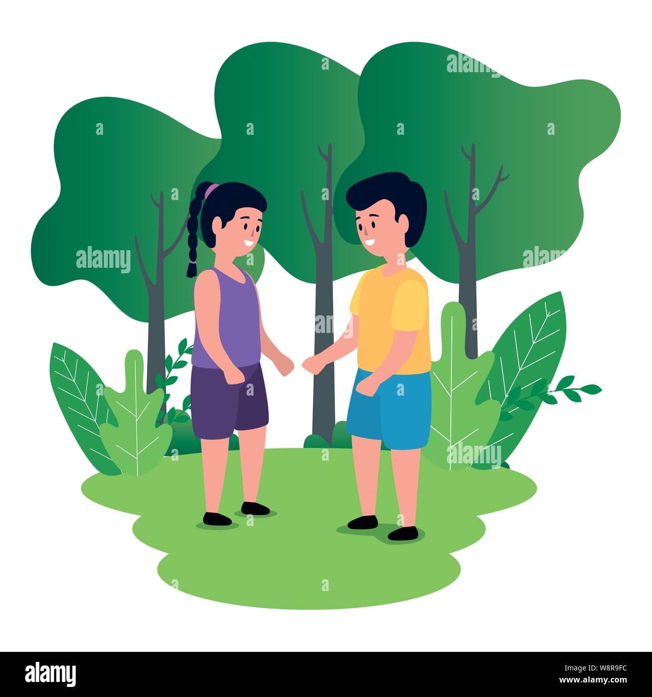 little kids couple on the park scene Stock Vector Image & Art - Alamy