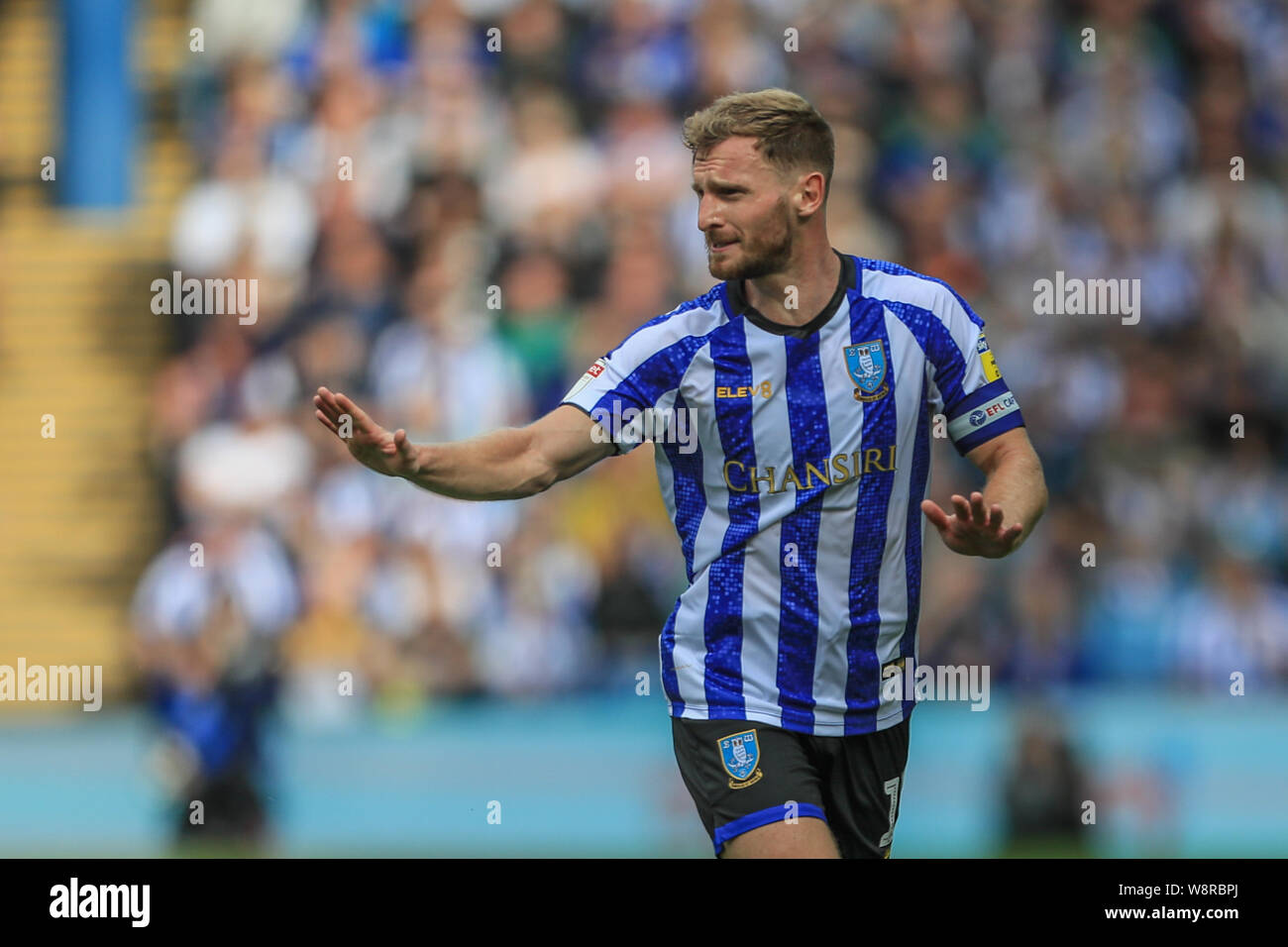 10th August 2019 , Hillsborough, Sheffield, England; Sky Bet Championship, Sheffield Wednesday vs Barnsley : Tom Lees (15) of Sheffield Wednesday gives his team instructions  Credit: Mark Cosgrove/News Images,  English Football League images are subject to DataCo Licence Stock Photo