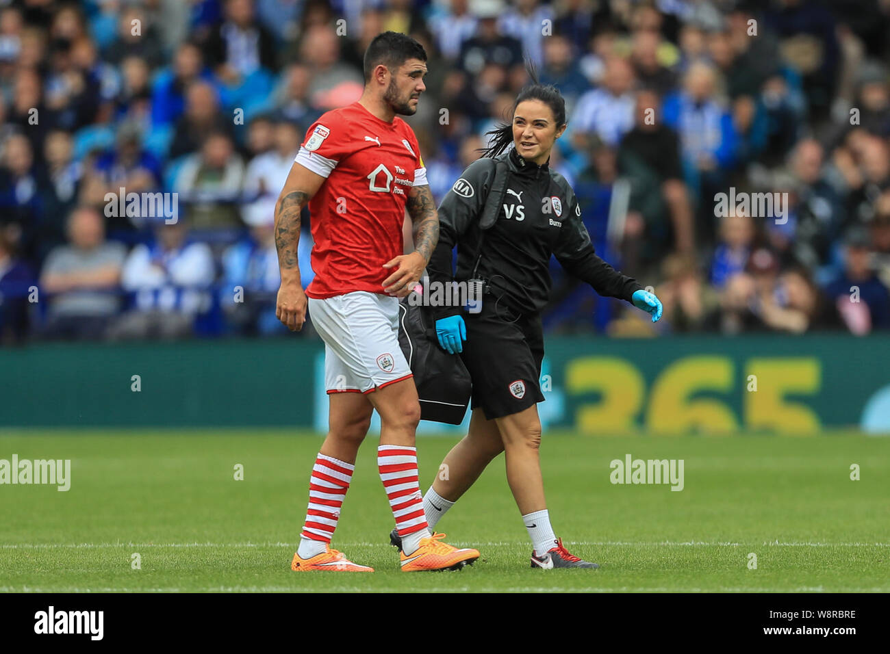 10th August 2019 , Hillsborough, Sheffield, England; Sky Bet Championship, Sheffield Wednesday vs Barnsley : Alex Mowatt (27) of Barnsley is substituted through injury  Credit: Mark Cosgrove/News Images,  English Football League images are subject to DataCo Licence Stock Photo