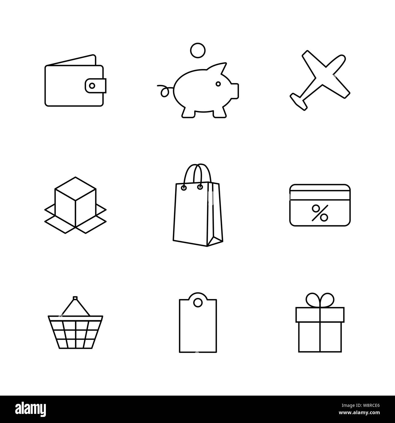 Finance and shopping icons set of thin lines, vector illustration Stock ...