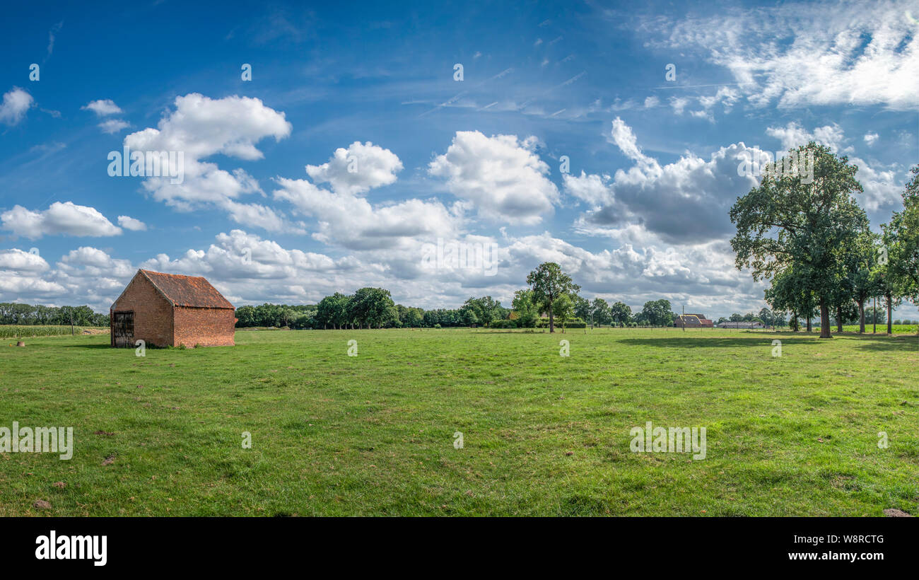 Summer rural landscape with field, farmhouse and cloudy sky Stock Photo ...