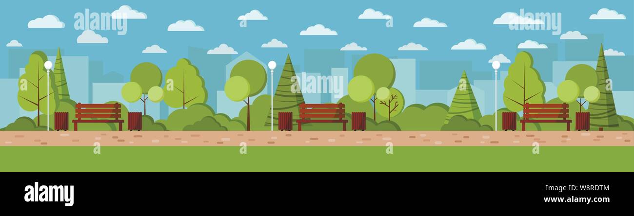 Vector flat design illustration Summer city park day background in ...