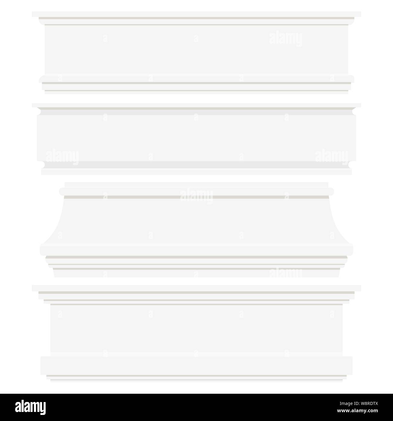Set of white plastic or wood baseboards isolated on white background. Stock Vector
