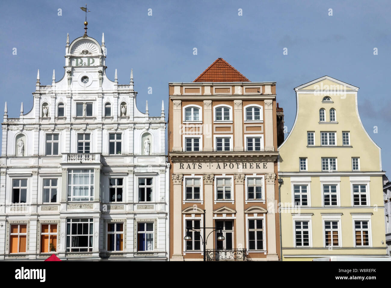 Germany Rostock, Old historic gabled houses on Main Square Stock Photo