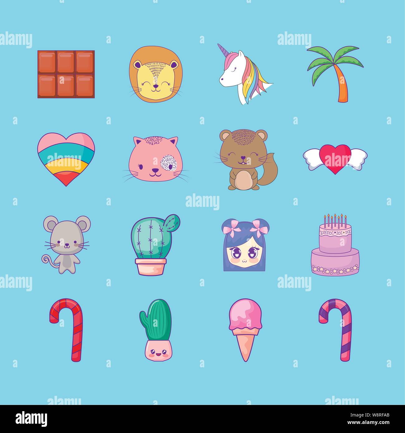 cute set icons style kawaii vector illustration design Stock Vector ...