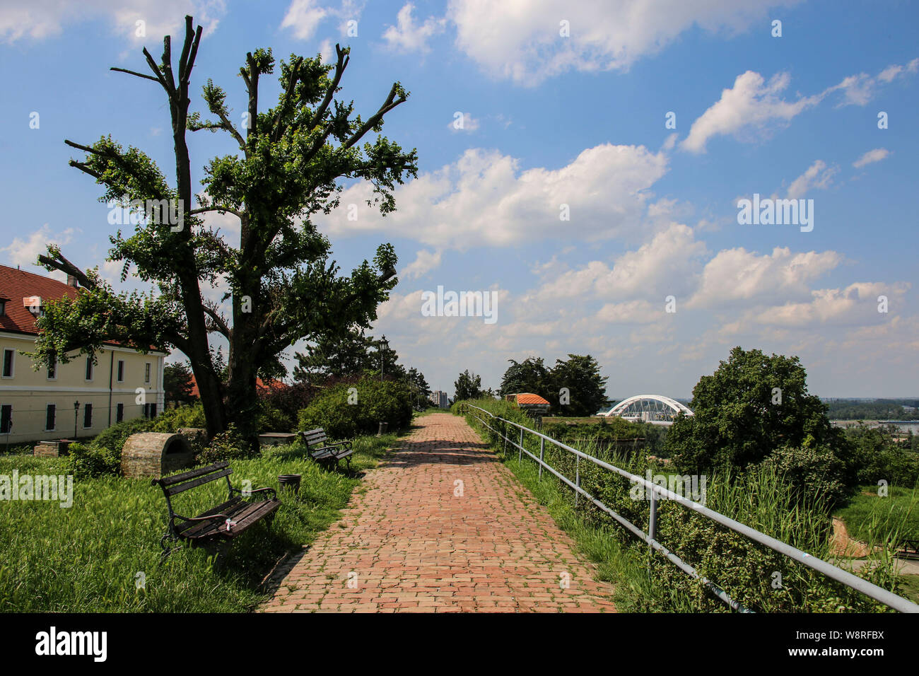 Place for rest and walks on the territory of Petrovaradin Fortress, Novi Sad, Serbia Stock Photo