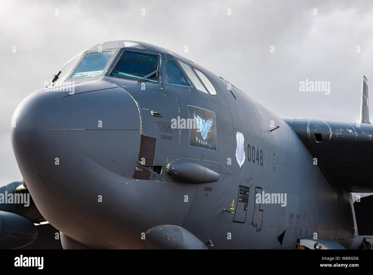 A Boeing B-52 Stratofortress strategic bomber aircraft of the United States Air Force at Fairford, United Kingdom. Stock Photo