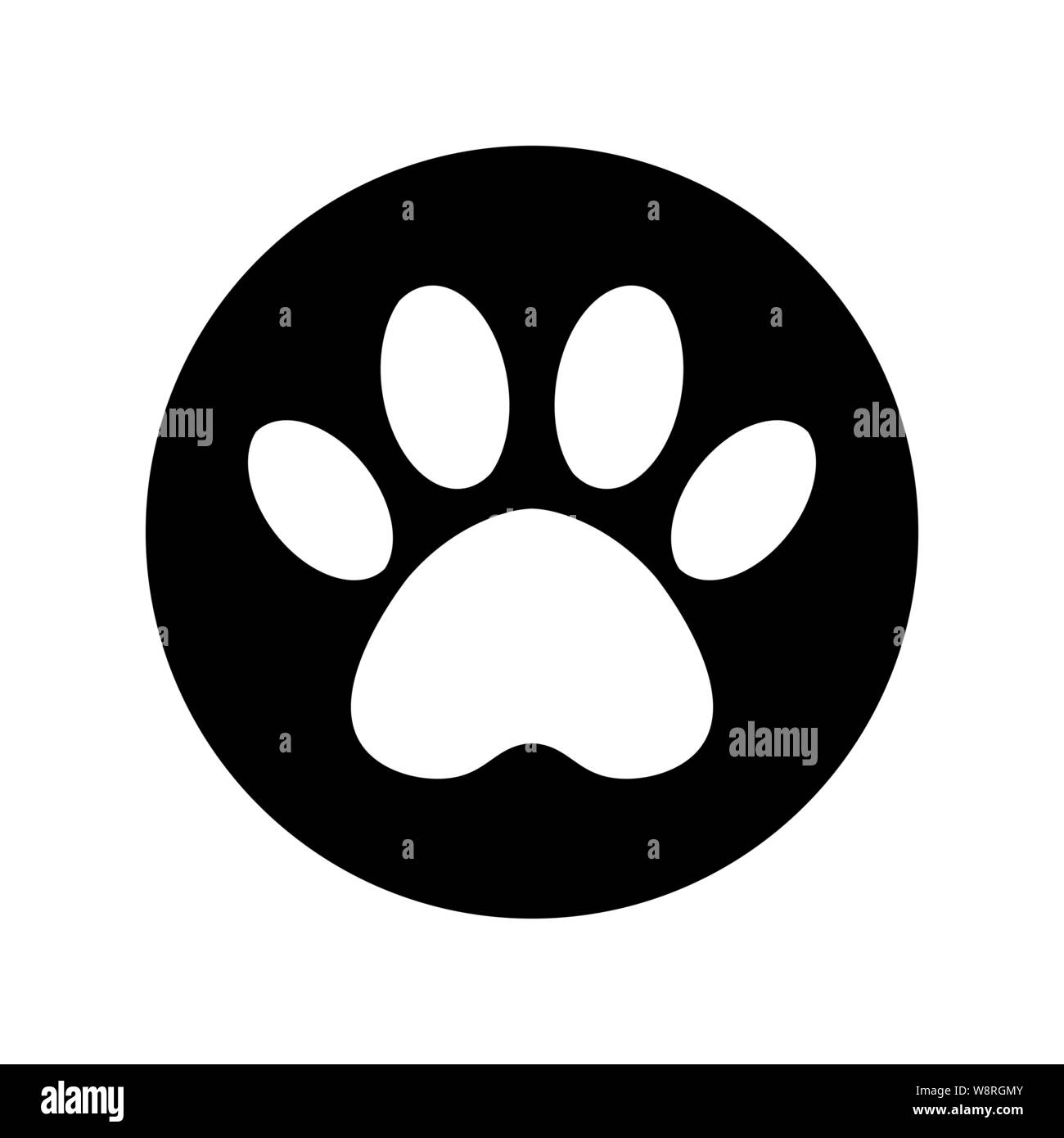 cat and dog paw print inside circle. The dog's track in the black