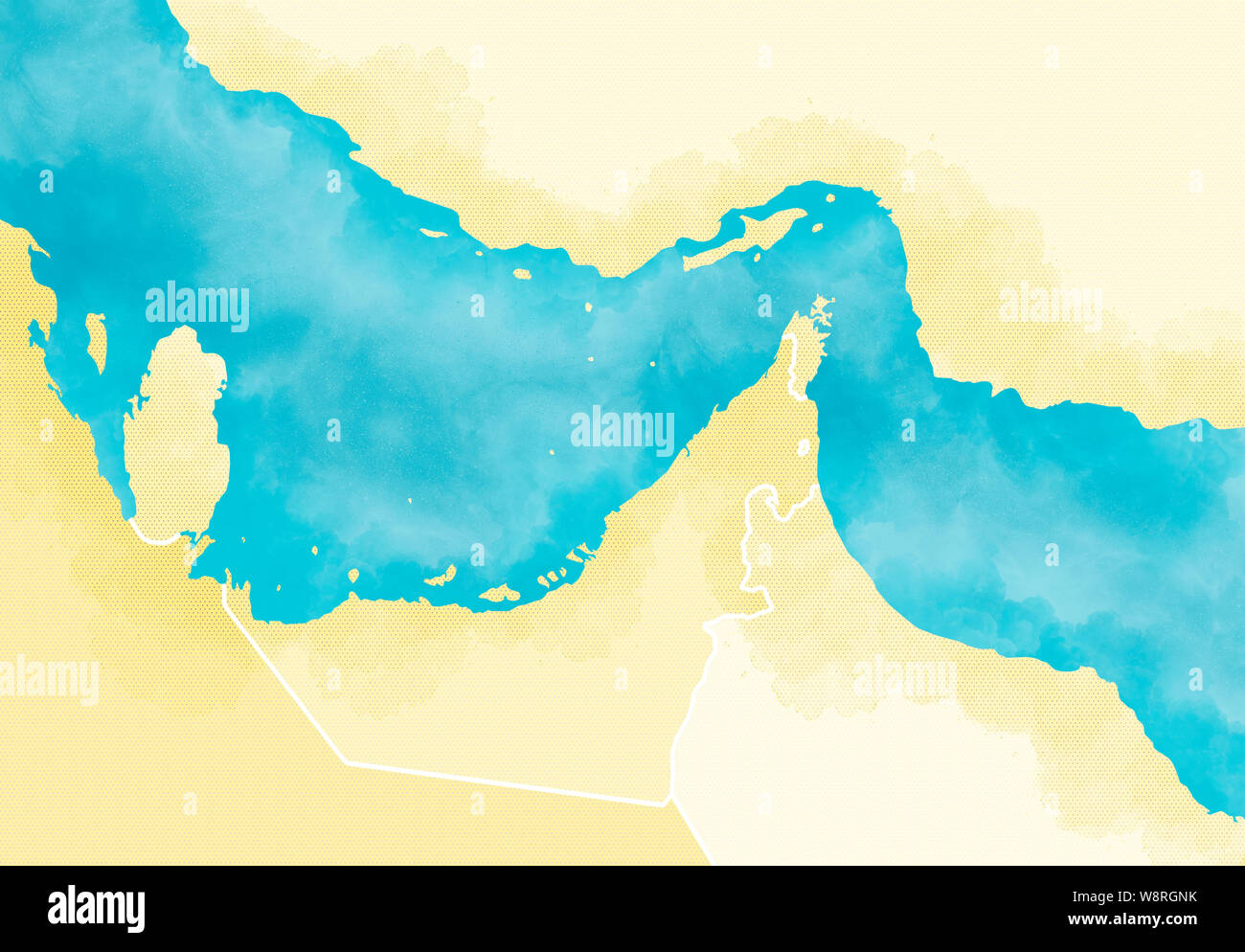 Strait of Hormuz. Map of the Middle East, Persian Gulf and Indian Ocean connecting across the Strait of Hormuz Stock Photo