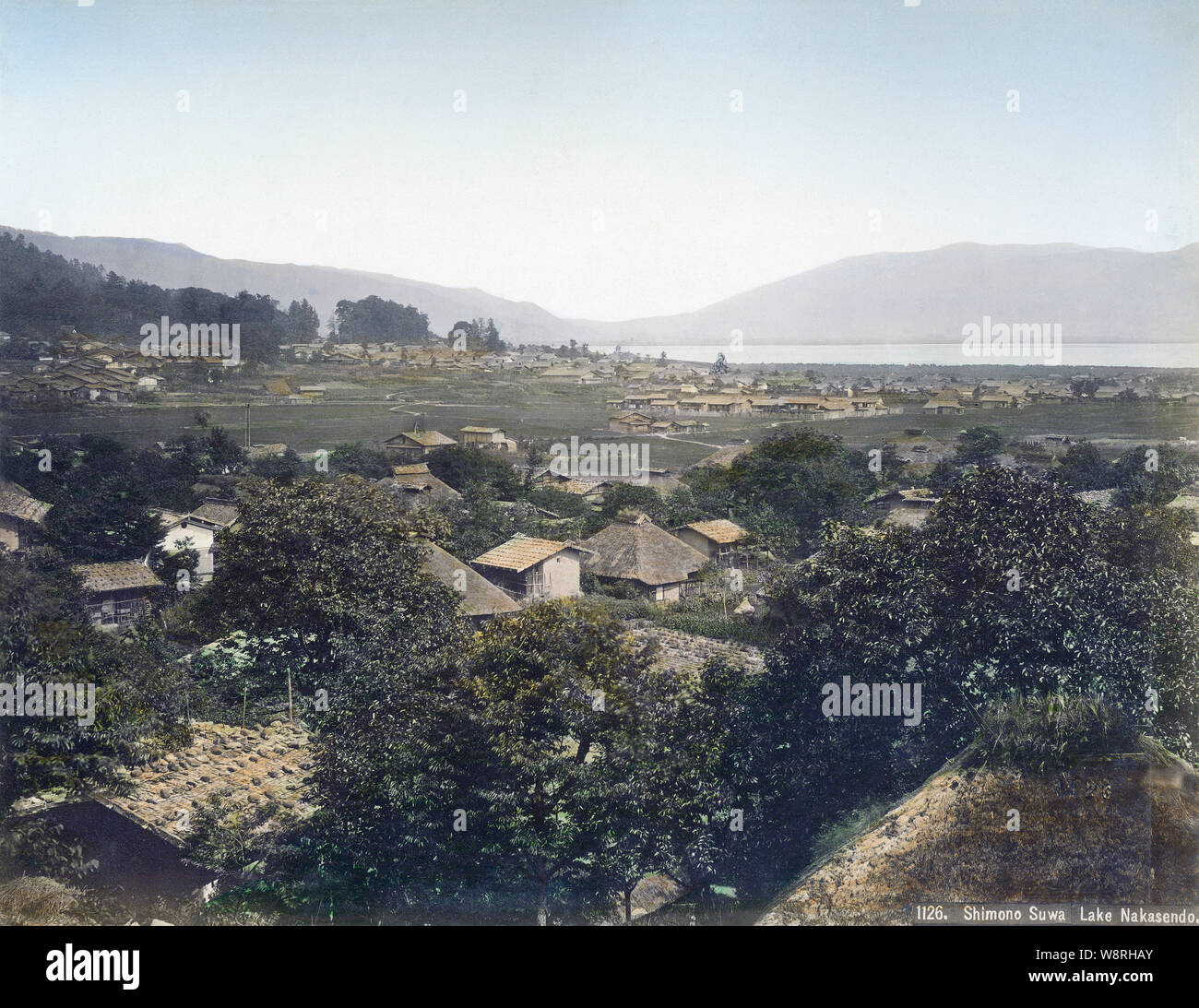10s Japan Japanese Country Village Higashibori Present Day Okaya City And Shimosuwa In The Center Of The Photo On Lake Suwa In Nagano Prefecture Shimosuwa Was A Post Town