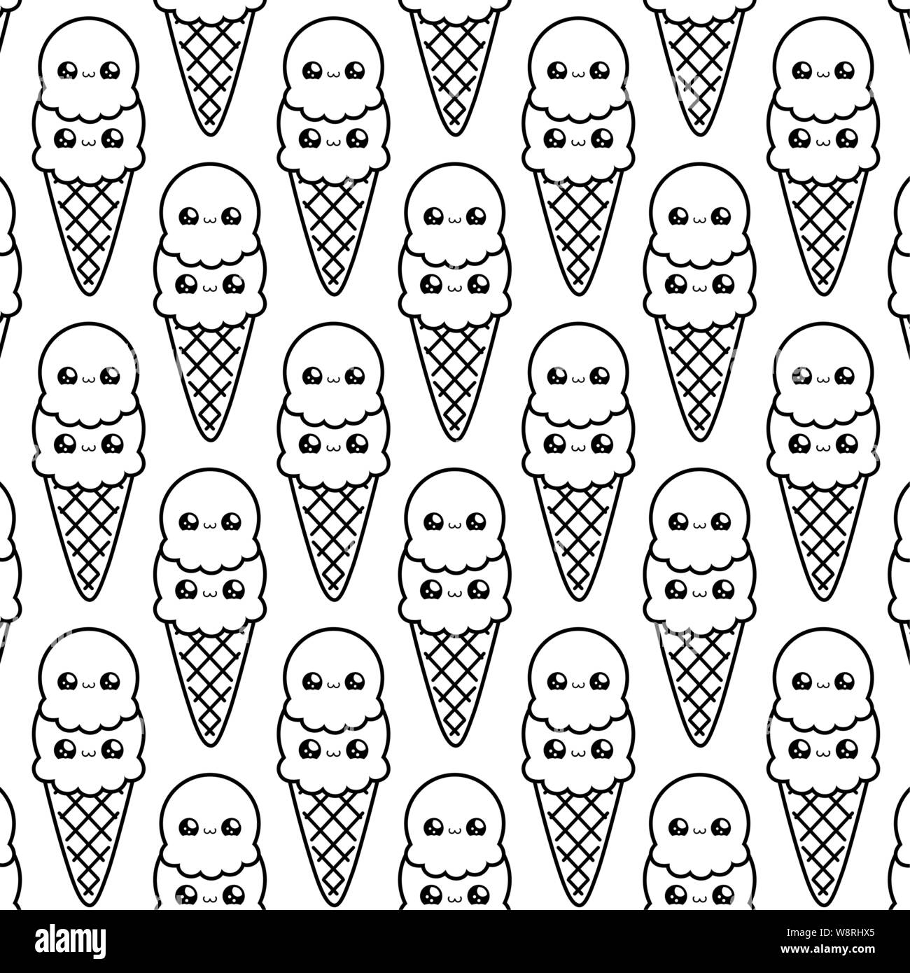 pattern of delicious ice creams in cone kawaii style vector ...