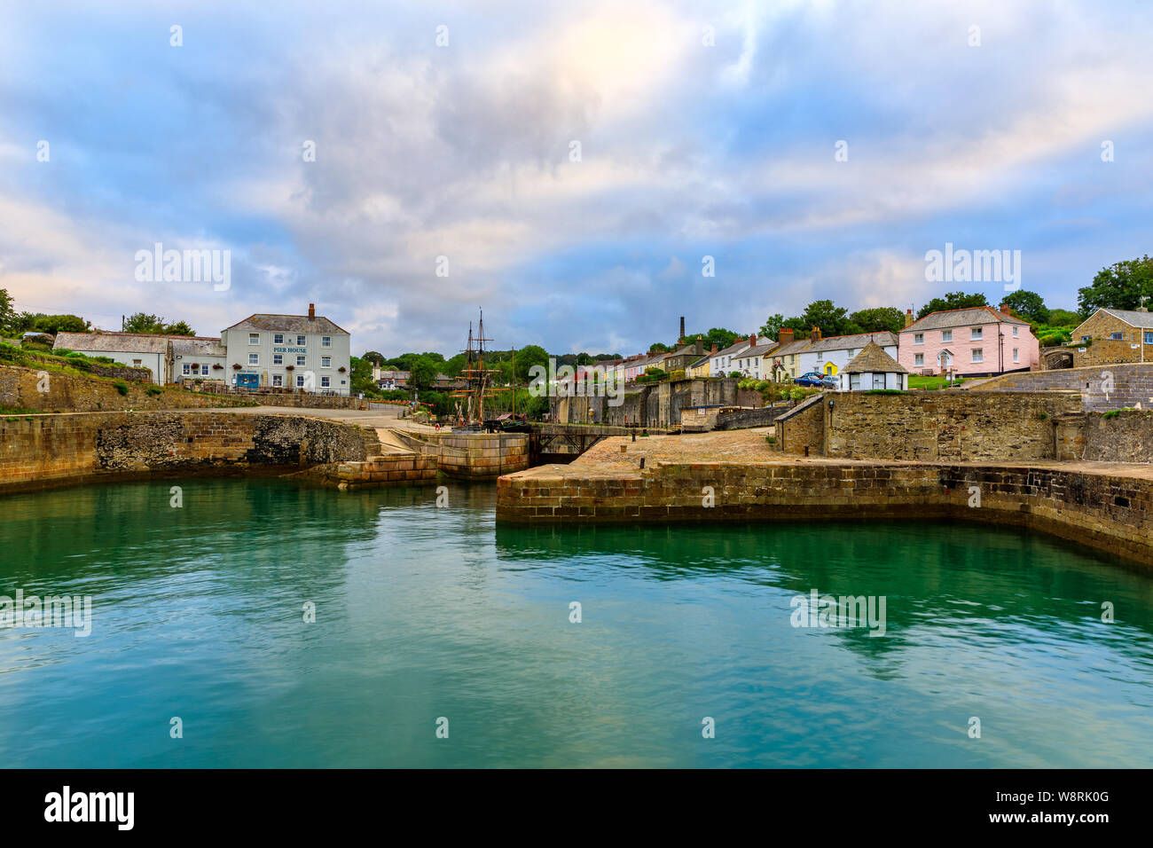 CHARLESTOWN, CORNWALL, UK - JUNE 30 2019: A view of the harbour in Charlestown near St Austell in Cornwall. Stock Photo