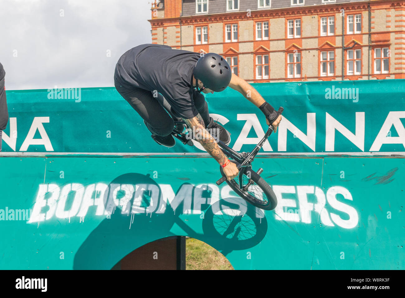 BMX tricks on a half pipe Stock Photo Alamy