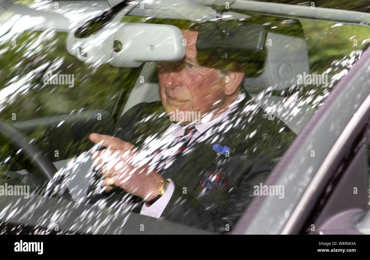 The Prince of Wales leaves Crathie Kirk, near Balmoral, after Sunday morning church service. Stock Photo