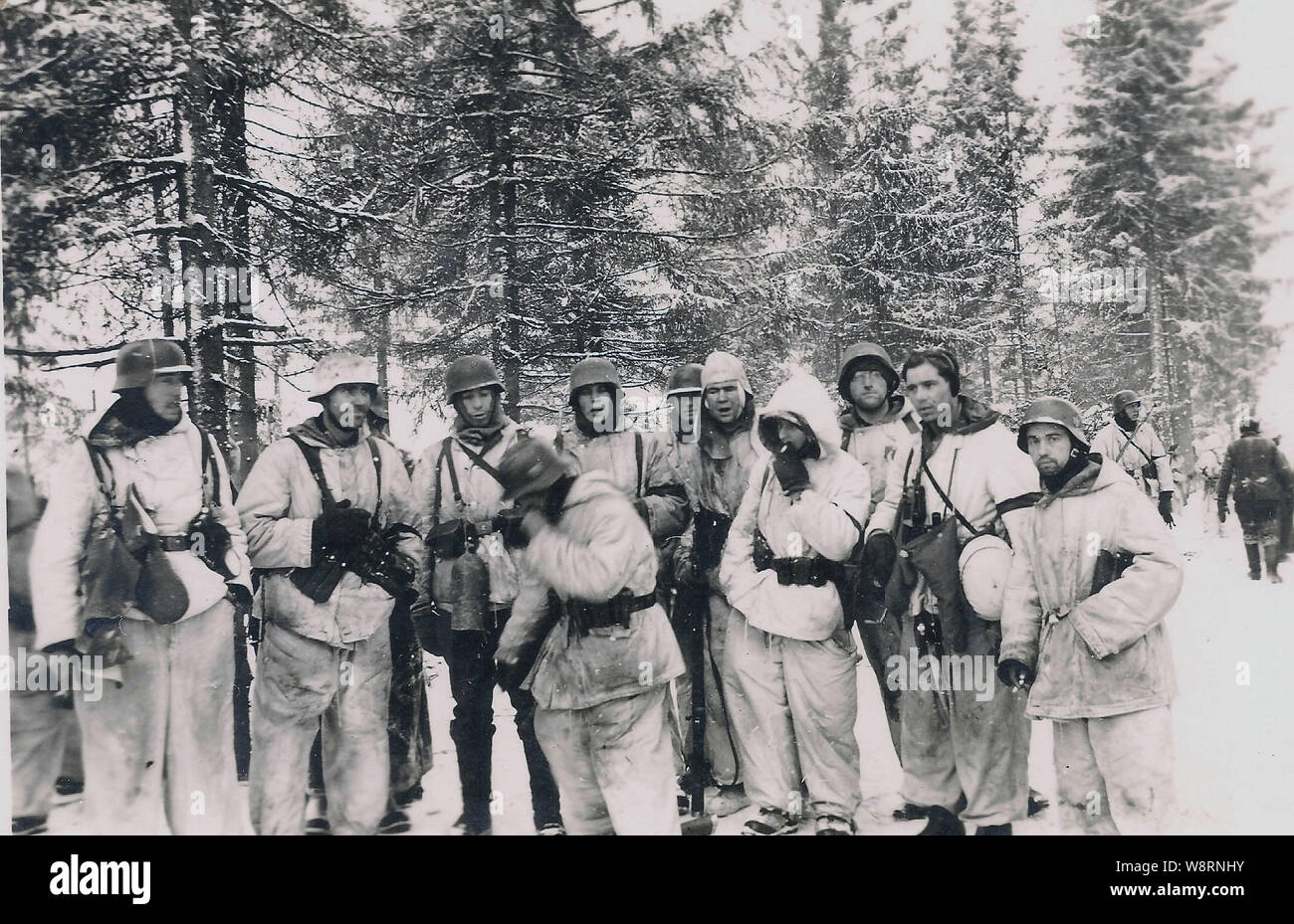 German Soldiers in Winter camouflage Suits on the Russian Front 1943 Stock Photo