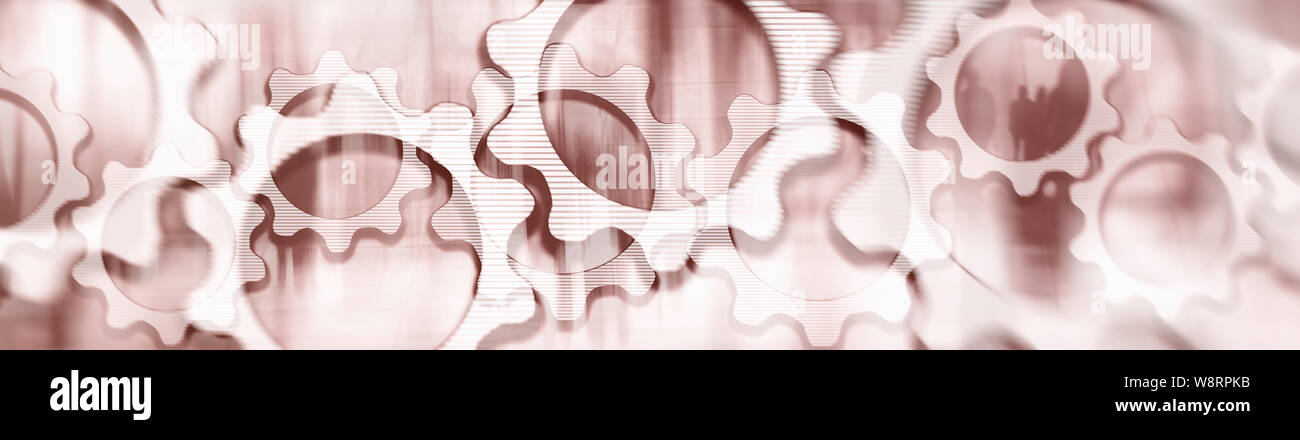 Panoramic Image Gear Mechanism on Abstract Business Technology Background. Stock Photo