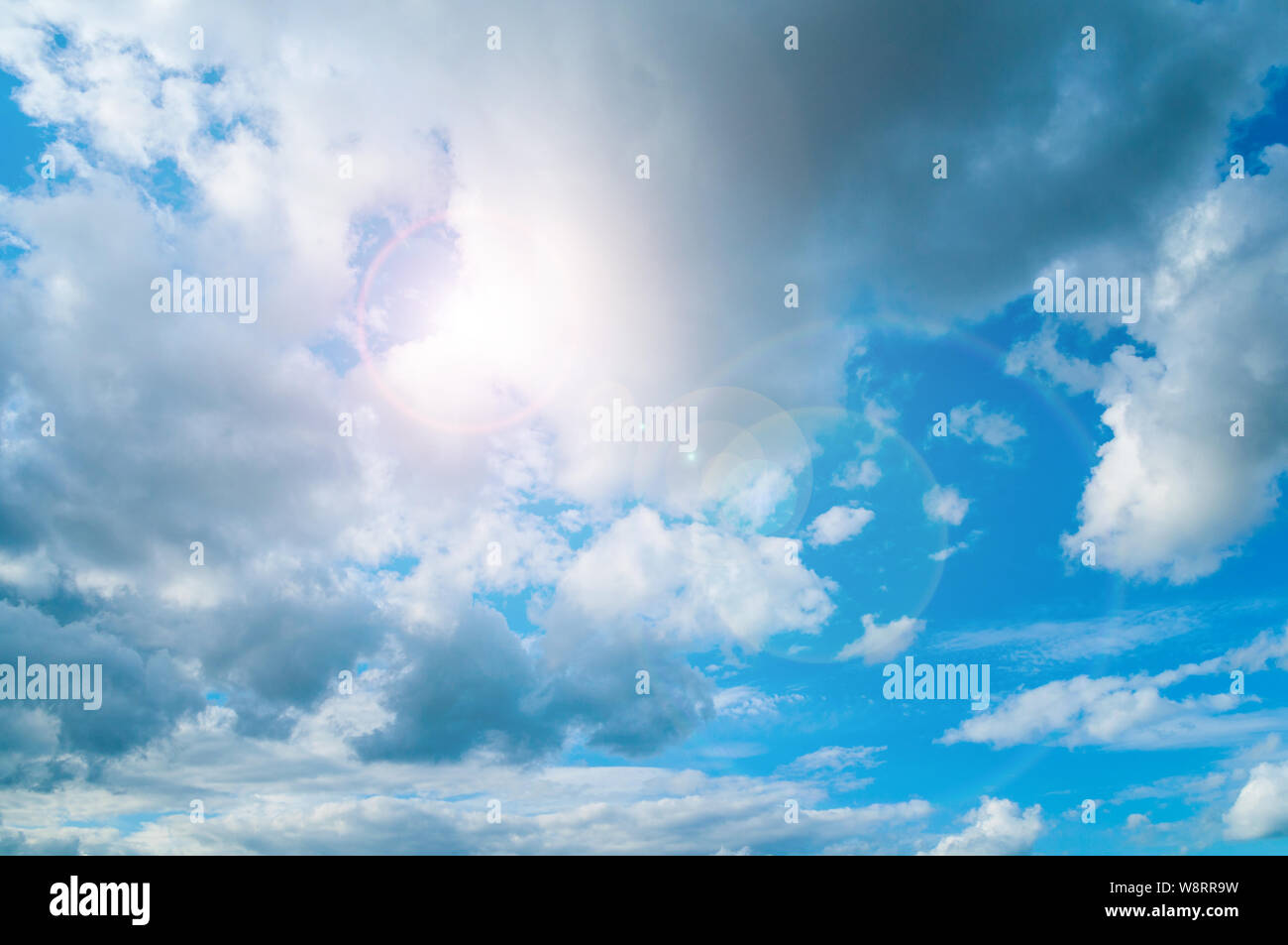 Blue Dramatic Sky Background - White Dramatic Colorful Clouds Lit By 