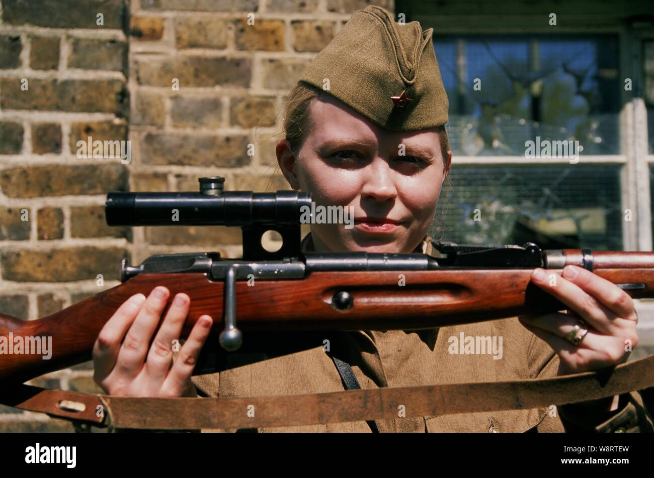 WW2 Russian Female Sniper (Reenactor) Stock Photo