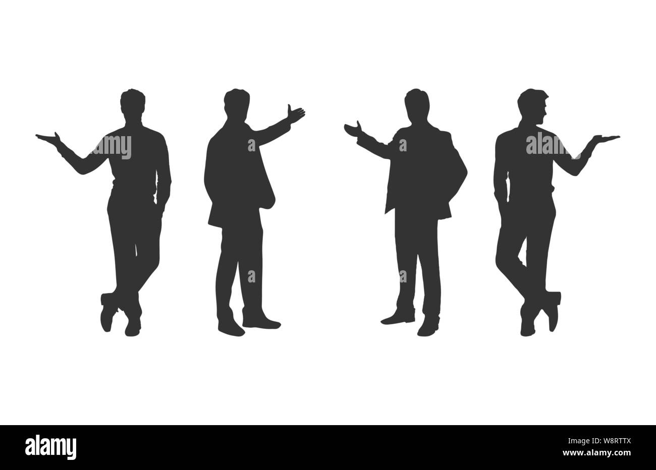 set of silhouettes of men with an outstretched arm. Flat design. Stock Vector